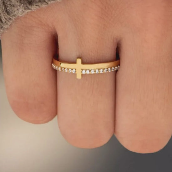 925 Sterling Silver Cross Ring — Dainty Gold Stacking