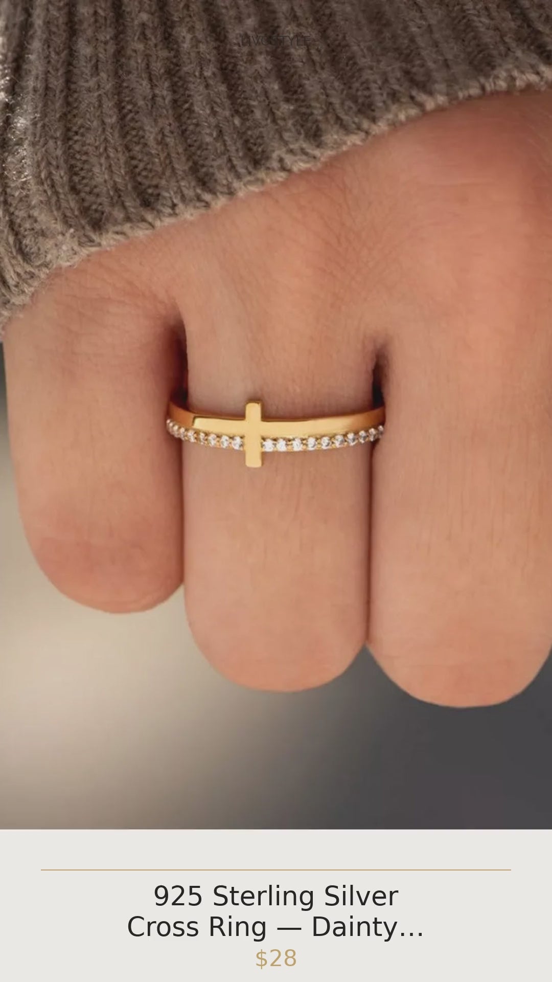 925 Sterling Silver Cross Ring — Dainty Gold Stacking