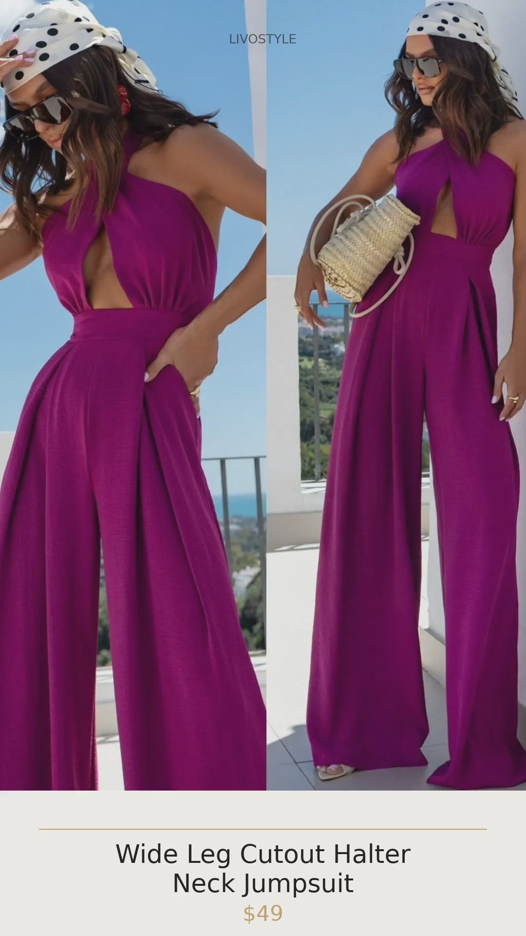 Wide Leg Cutout Halter Neck Jumpsuit