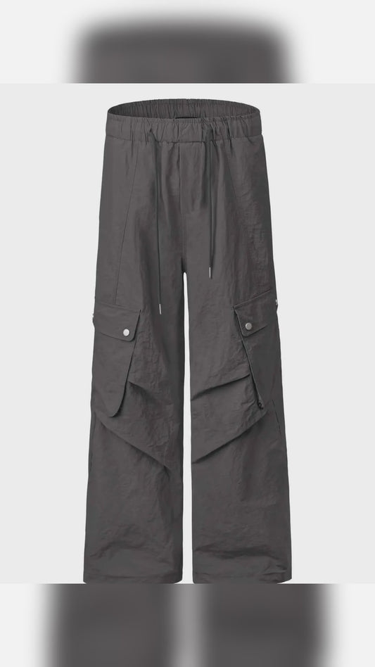 Men's Cropped Drawstring Wide Leg Cargo Pants – video