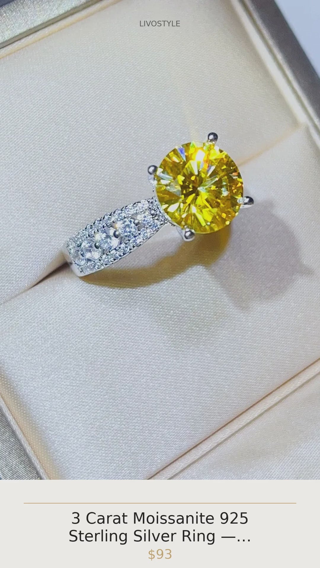 3 Carat Moissanite 925 Sterling Silver Ring — Round-Cut Yellow