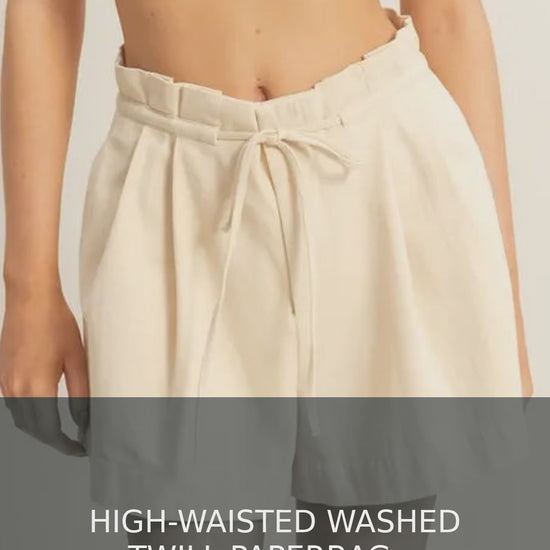 High-Waisted Washed Twill Paperbag Shorts with Drawstring – video