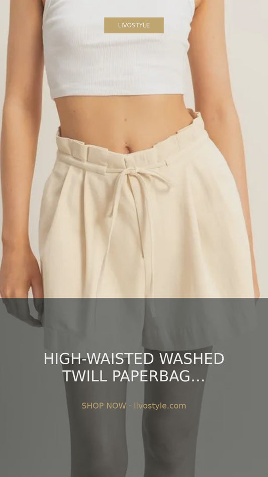High-Waisted Washed Twill Paperbag Shorts with Drawstring – video