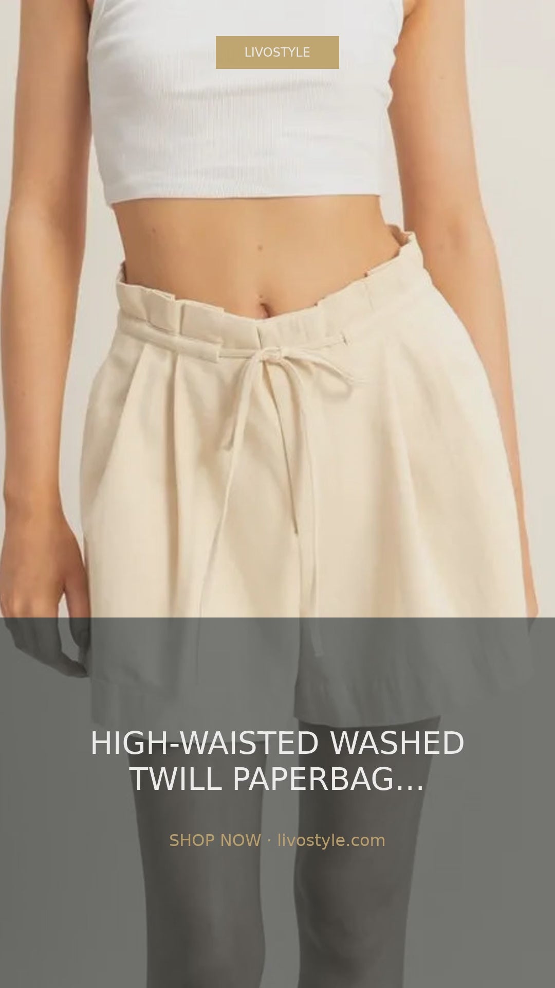 High-Waisted Washed Twill Paperbag Shorts with Drawstring – video
