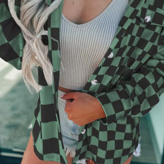 Checkered Pattern Button Up Oversized Jacket