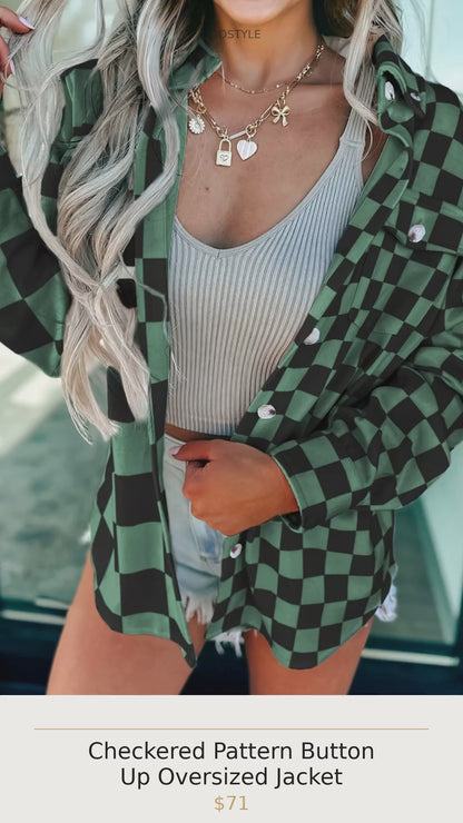 Checkered Pattern Button Up Oversized Jacket