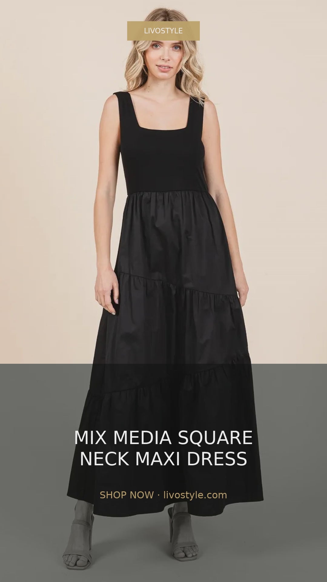 Mix Media Square Neck Tiered Maxi Dress – video