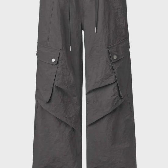 Dark Gray Cropped Drawstring Men's Wide Leg Cargo Pants