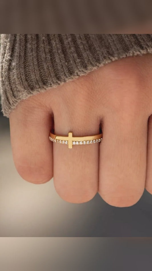 925 Sterling Silver Dainty Cross Stacking Ring – video