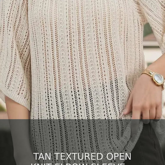 Tan Textured Open Knit Elbow Sleeve Round Neck Cover-Up – video