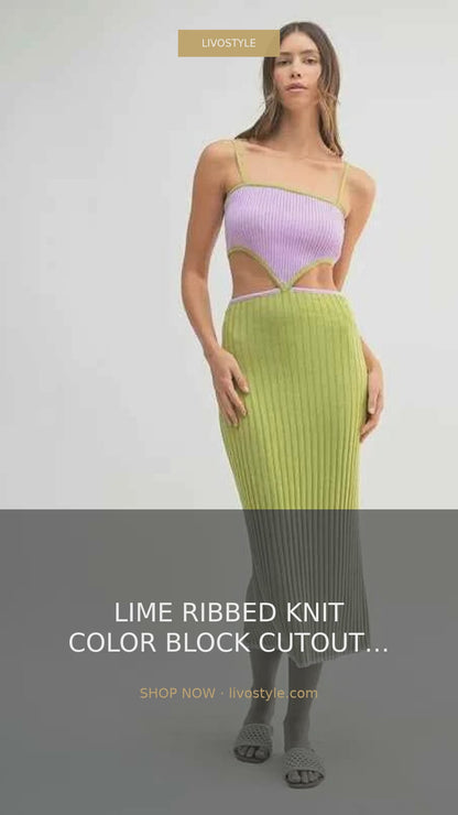 Lime Ribbed Knit Color Block Cutout Midi Dress – video