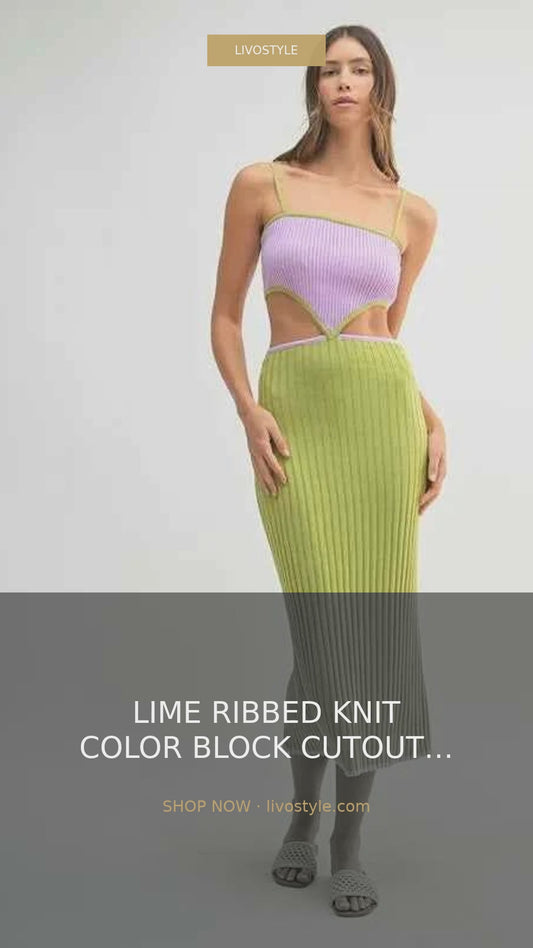 Lime Ribbed Knit Color Block Cutout Midi Dress – video