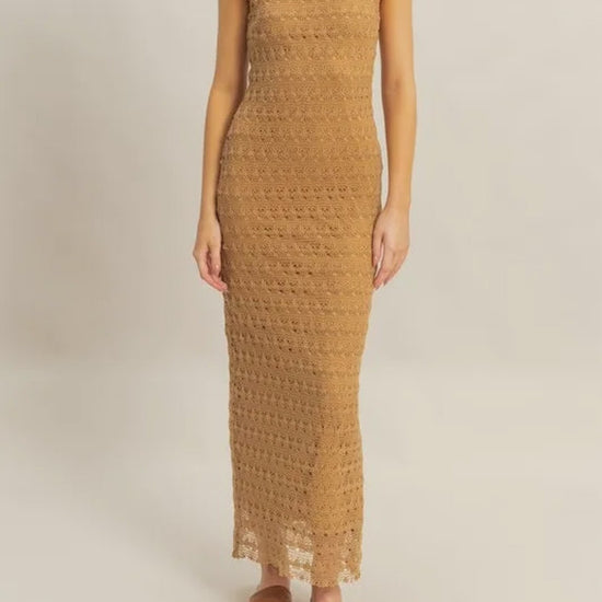 Bohemian Crochet Sleeveless Maxi Dress with Open Back