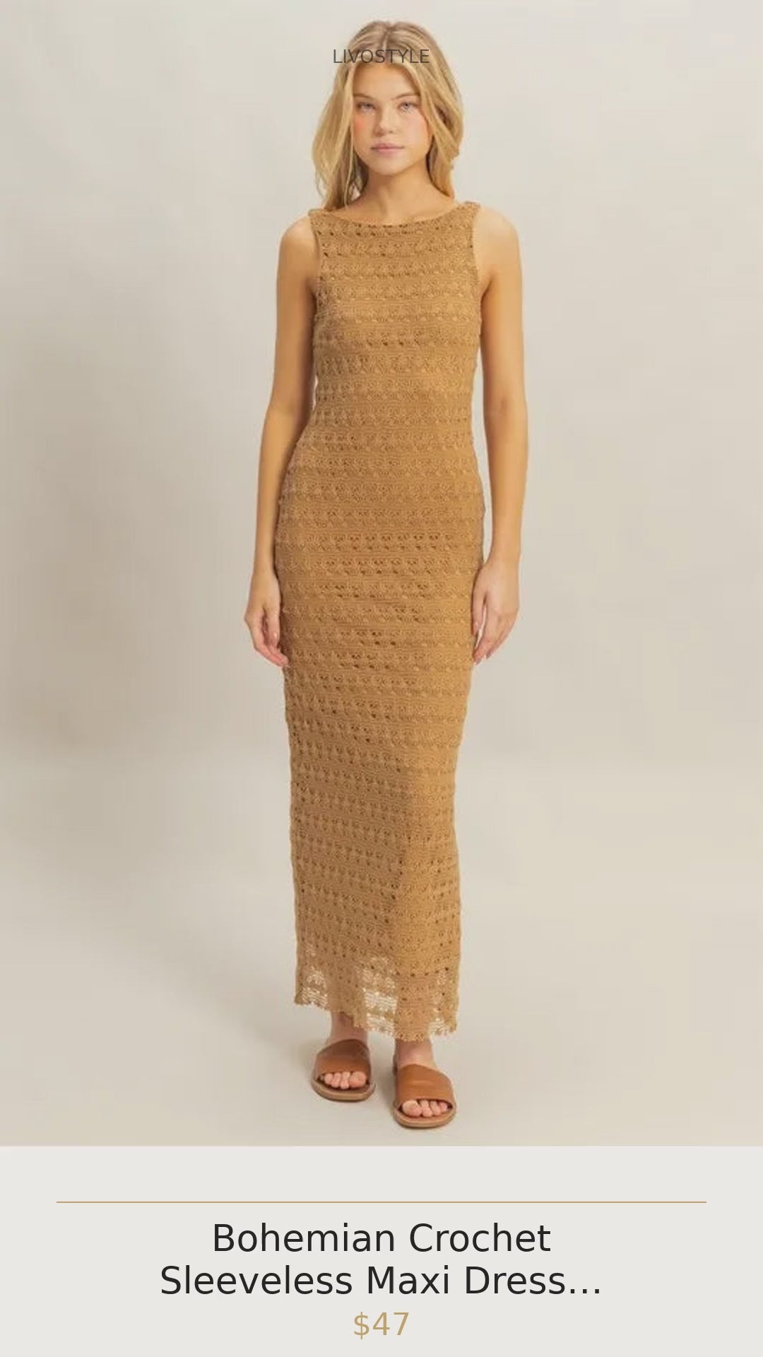 Bohemian Crochet Sleeveless Maxi Dress with Open Back