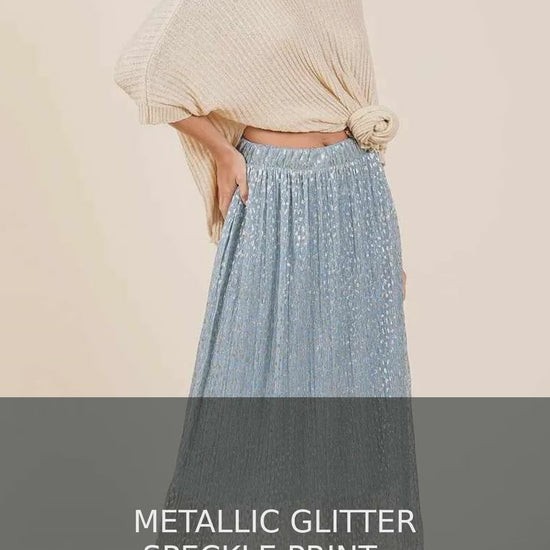 Metallic Glitter Speckle Print Pleated Elastic Midi Skirt – video
