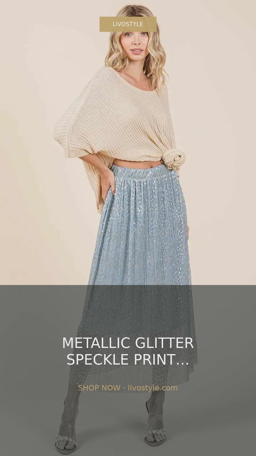 Metallic Glitter Speckle Print Pleated Elastic Midi Skirt – video