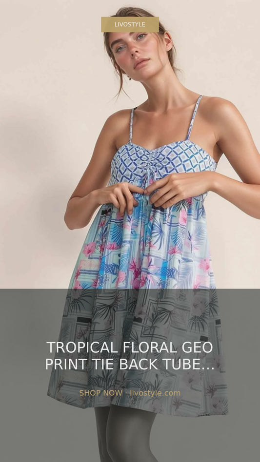 Tropical Floral Print Tie Back Tube Top Romper – video