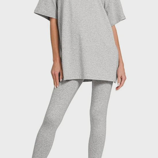 Cotton Round Neck Top & Legging Set in H Grey