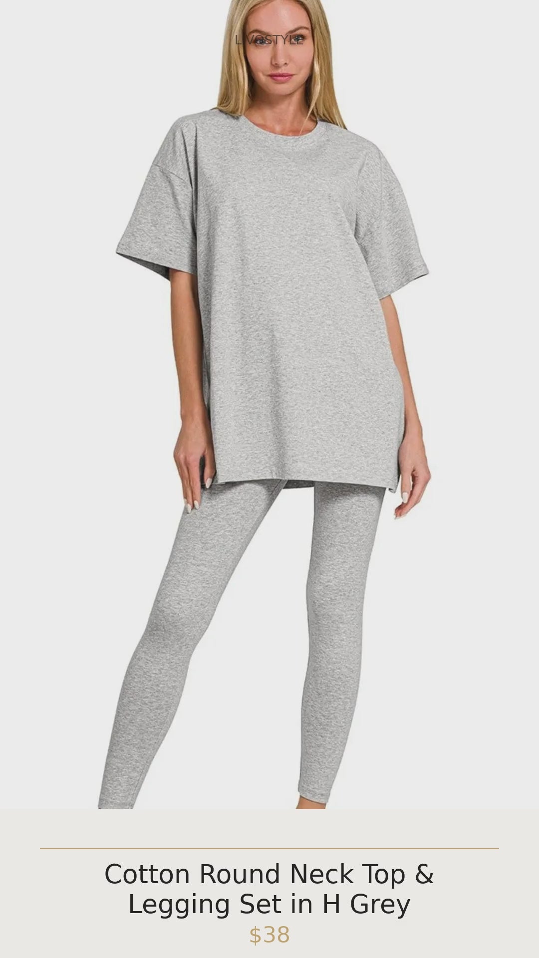 Cotton Round Neck Top & Legging Set in H Grey