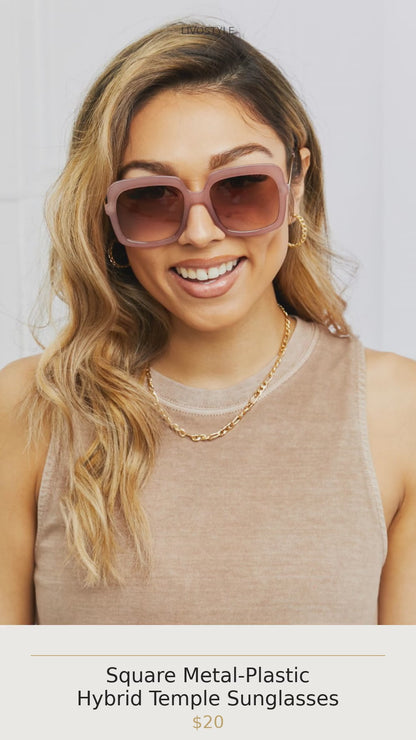 Square Metal-Plastic Hybrid Temple Sunglasses
