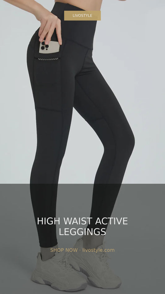 High Waist Full Length Active Leggings with Side Pockets – video