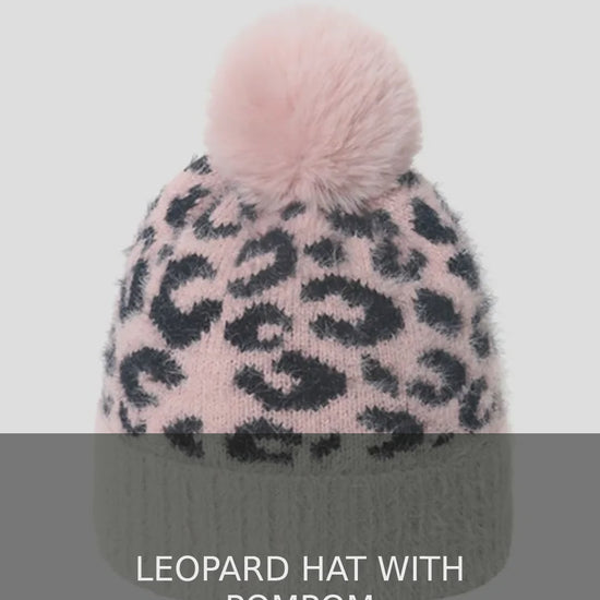 Leopard Print Knit Beanie with Pompom – video