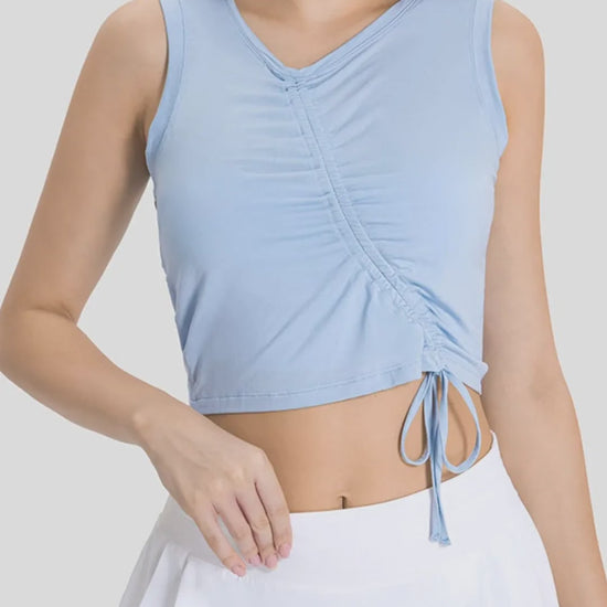 Drawstring Ruched Wide Strap Cropped Active Tank – video