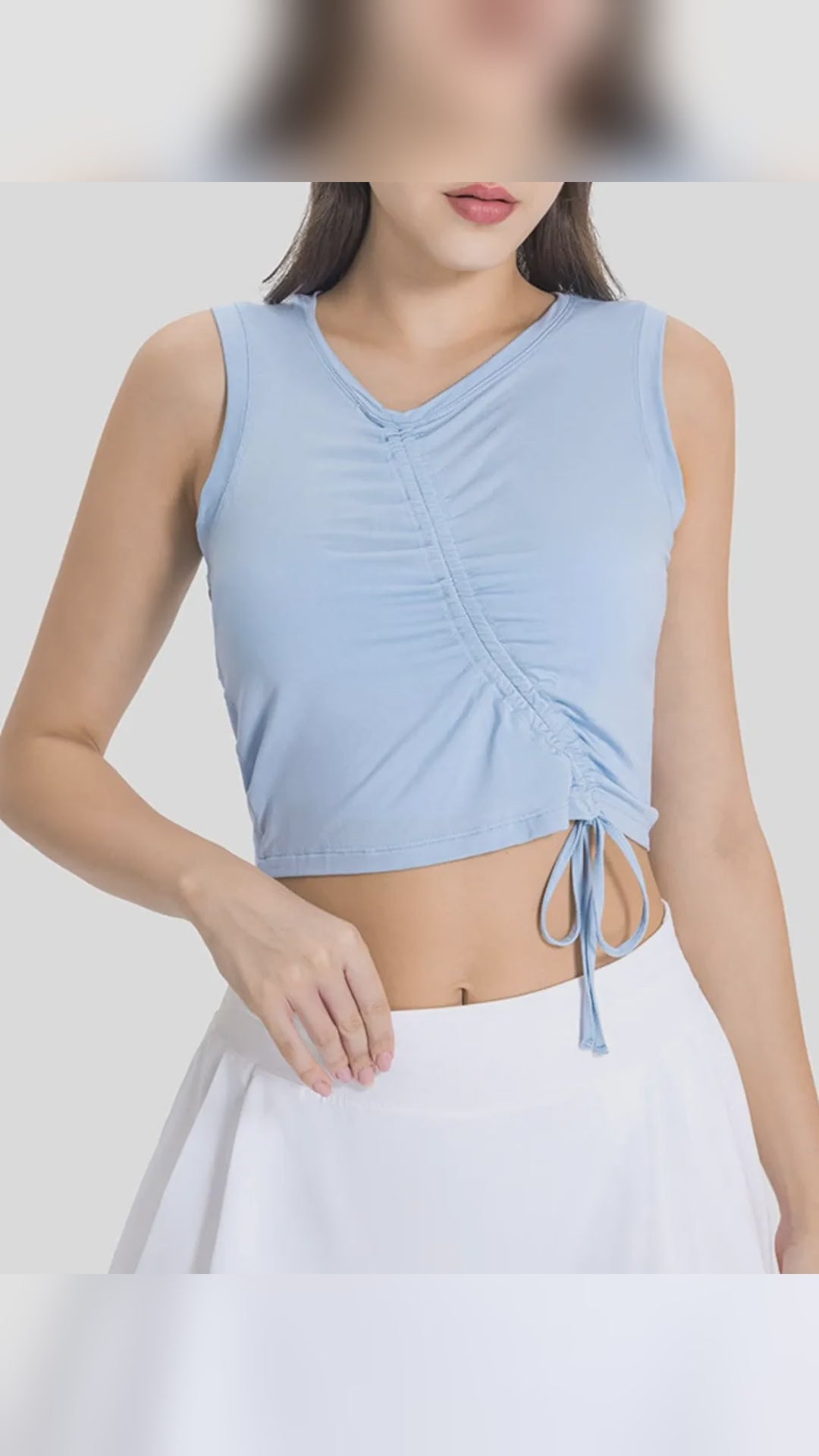 Drawstring Ruched Wide Strap Cropped Active Tank – video