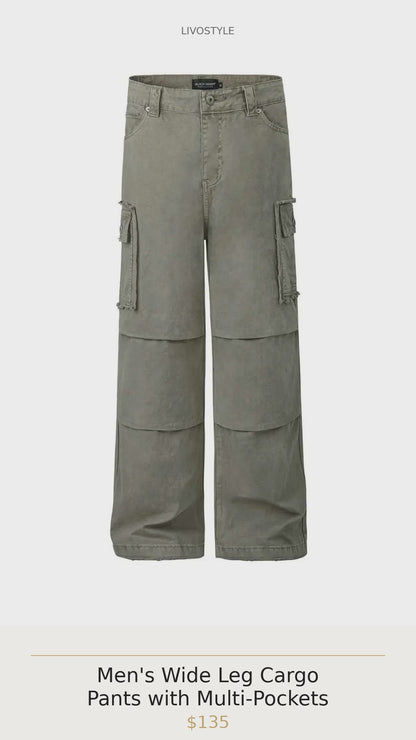 Men's Wide Leg Cargo Pants with Multi-Pockets
