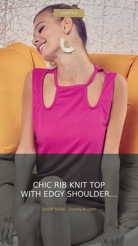 Rib Knit Top with Shoulder Cut-Out Detail – video