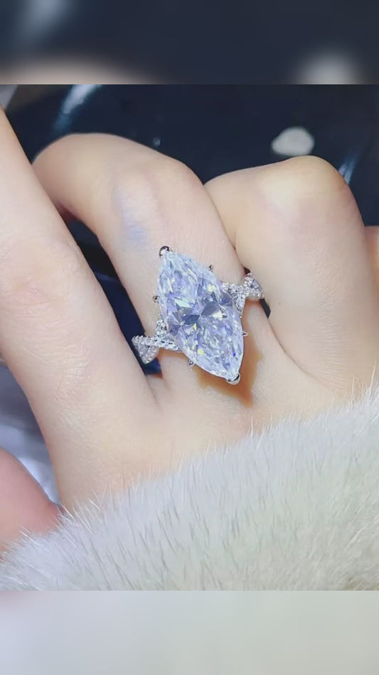 10 Carat Marquise-Cut Moissanite Pavé Ring in 925 Sterling Silver – video