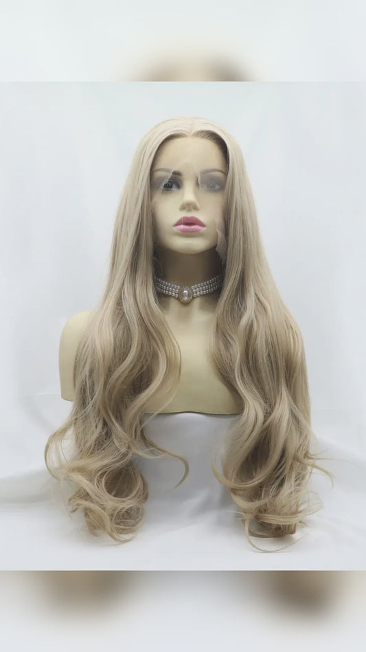24-Inch Lace Front Synthetic Wig, Long Wavy Ash Blonde – video