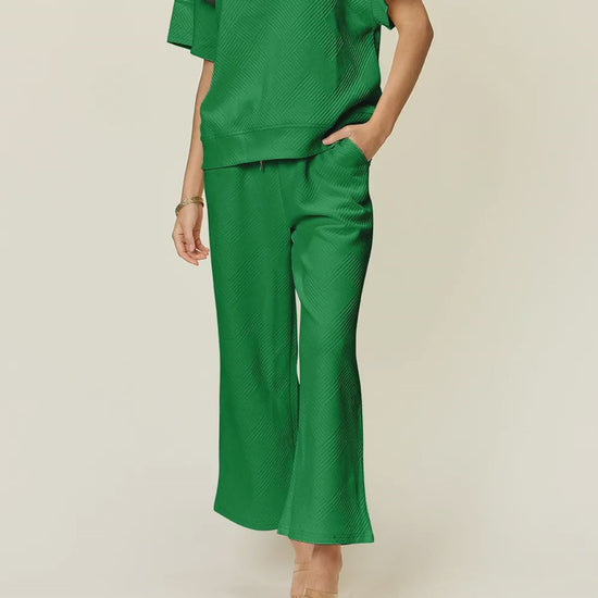 Texture Half Zip Short Sleeve Top and Pants Set