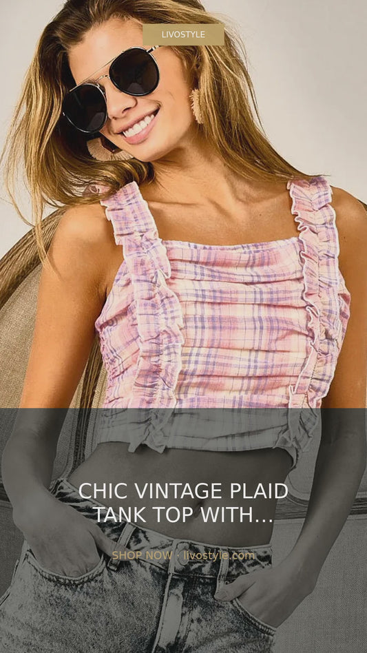 Vintage Plaid Square Neck Tank Top with Frilled Straps – video
