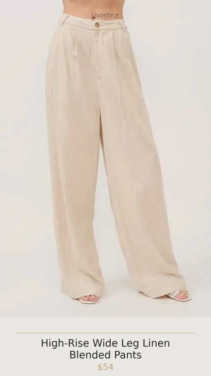 High-Rise Wide Leg Linen Blended Pants