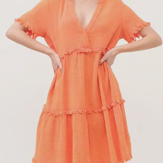 Stylish Washed Frayed Tiered Dress for Chic Casual Look