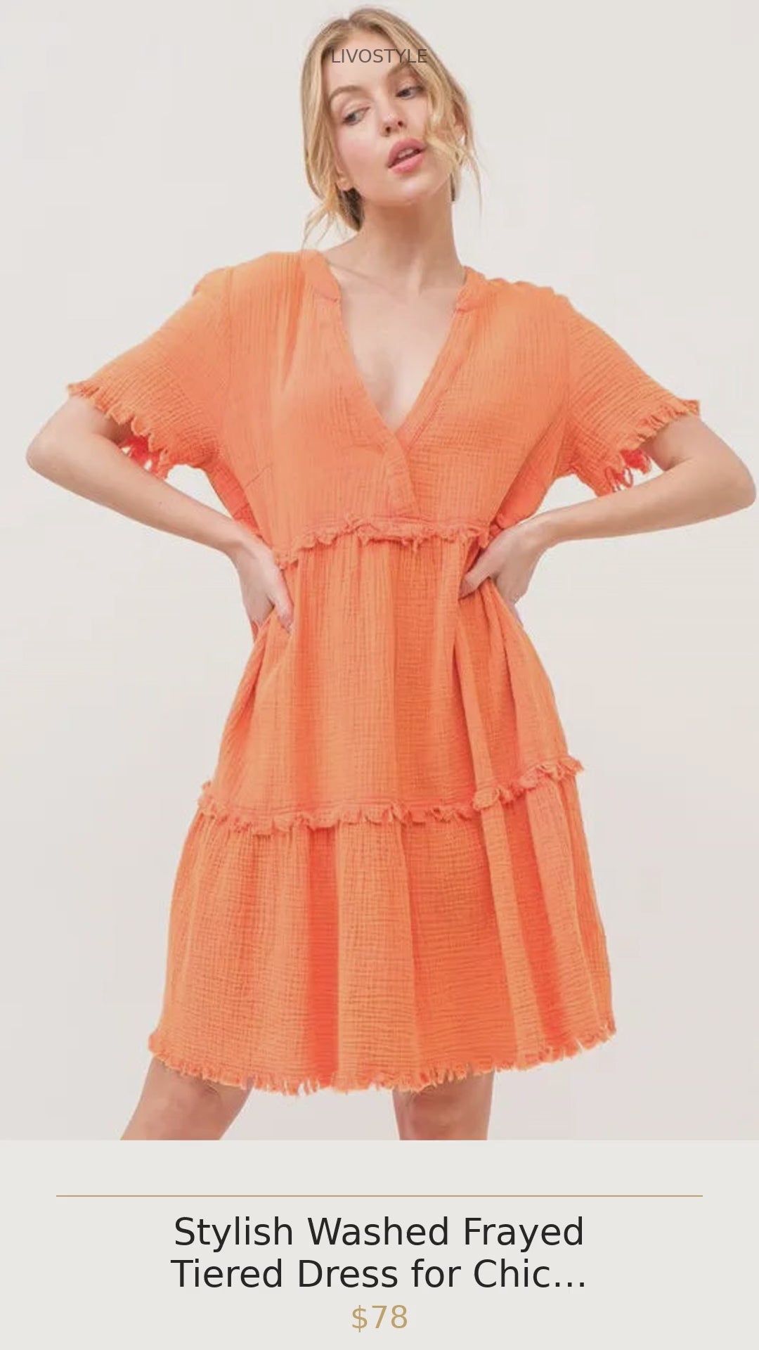 Stylish Washed Frayed Tiered Dress for Chic Casual Look