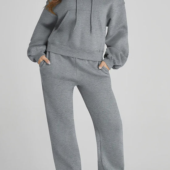 Gray Dropped Shoulder Hooded Top and Pants Active Set – video