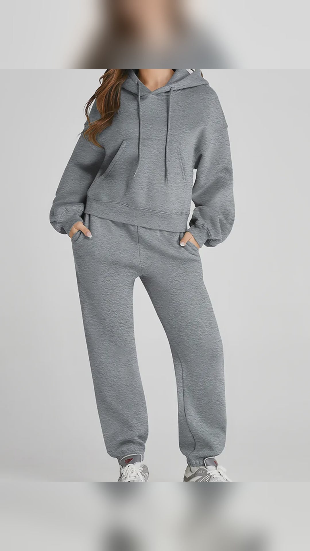 Gray Dropped Shoulder Hooded Top and Pants Active Set – video