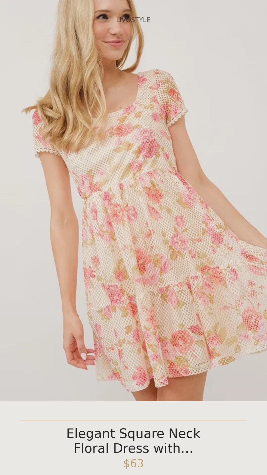 Elegant Square Neck Floral Dress with Fishnet Detailing