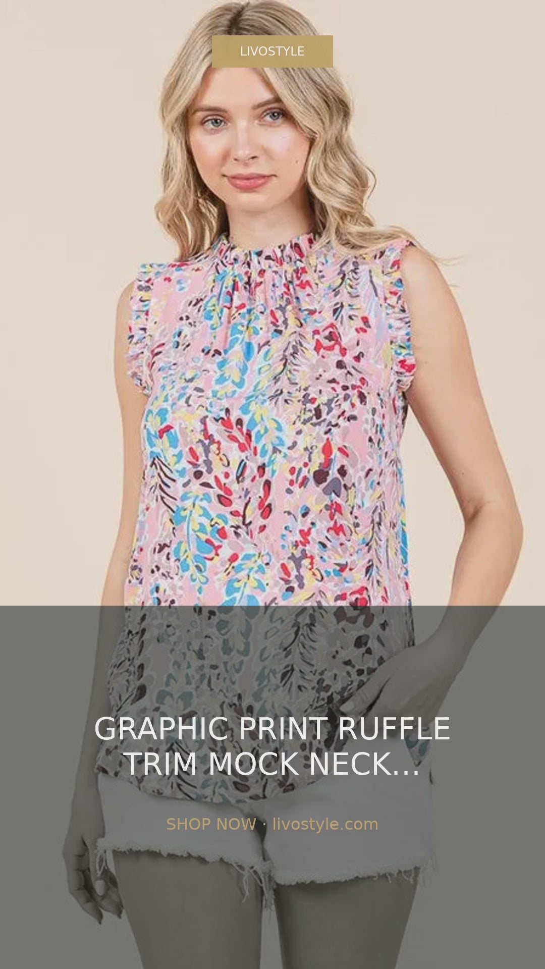 Graphic Print Ruffle Trim Mock Neck Sleeveless Top – Plus Size – video