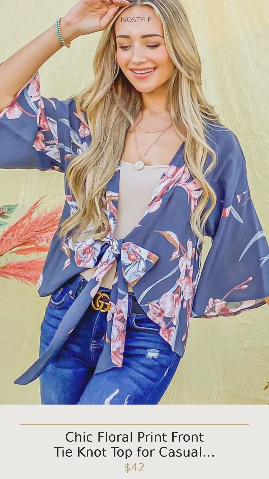 Chic Floral Print Front Tie Knot Top for Casual Style