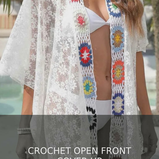 Crochet Trim Open Front Floral Kimono Cover-Up – video
