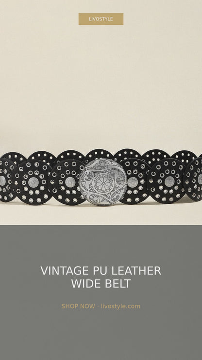 Vintage PU Leather Wide Belt with Round Metal Detail – video