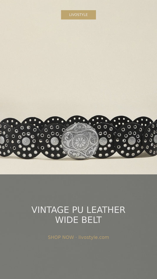 Vintage PU Leather Wide Belt with Round Metal Detail – video