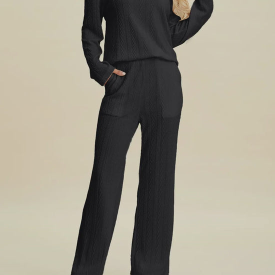 Cable-Knit Long Sleeve Top and Pants Set