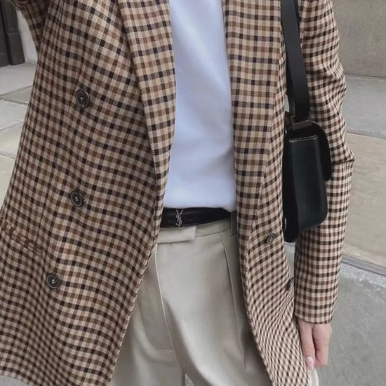 Plaid Lapel Collar Long Sleeve Blazer
