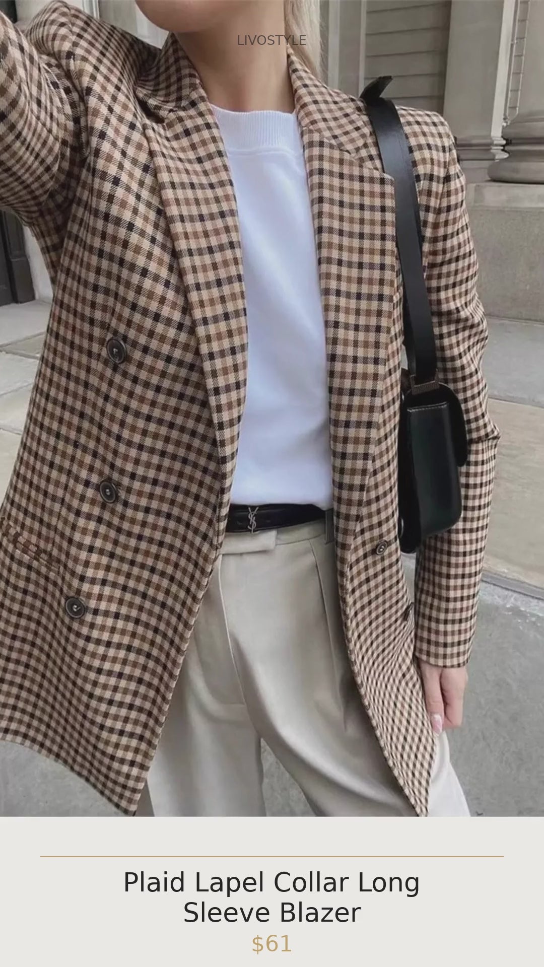 Plaid Lapel Collar Long Sleeve Blazer