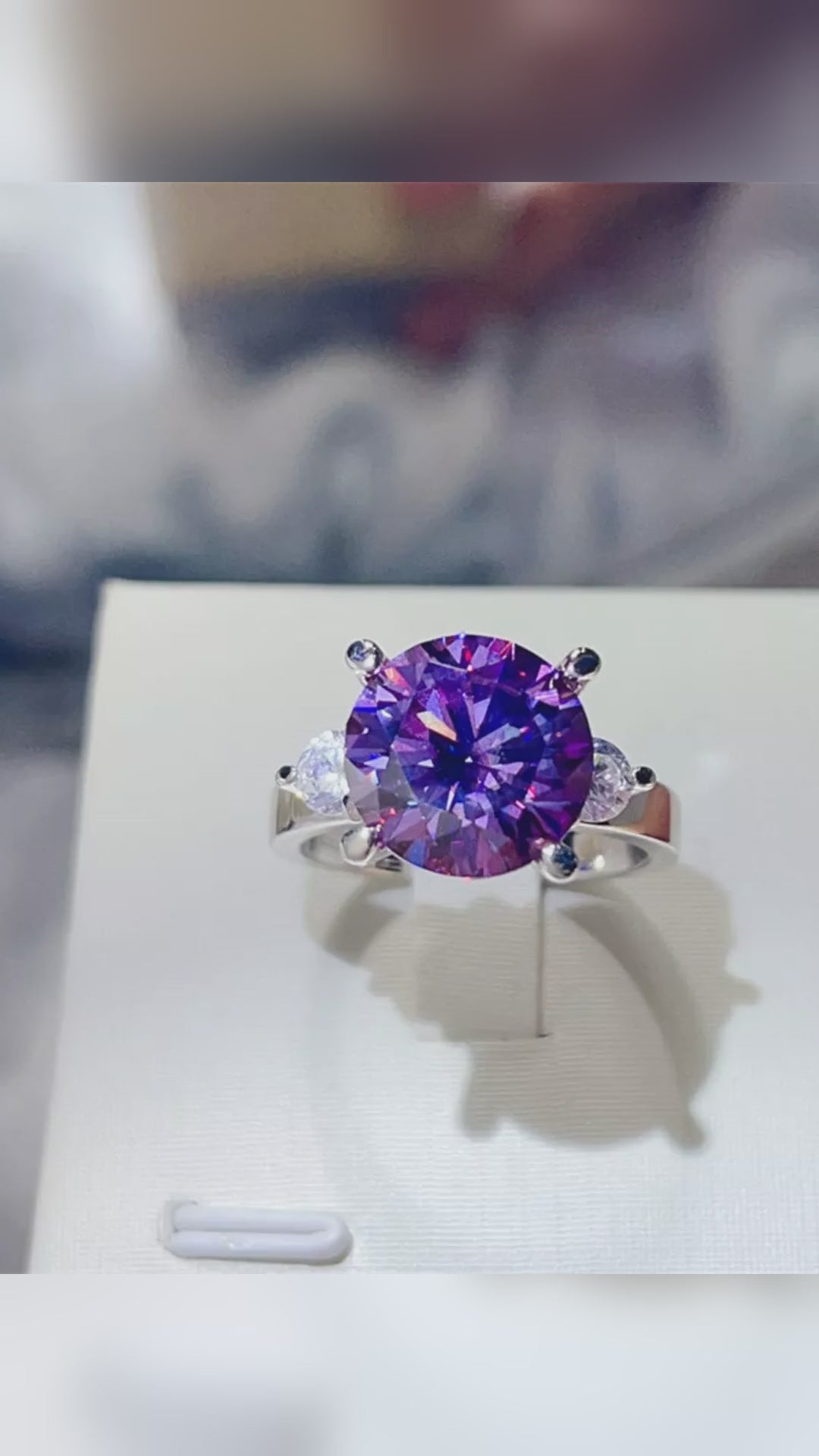 5 Carat Moissanite Sterling Silver Purple Cocktail Ring – video