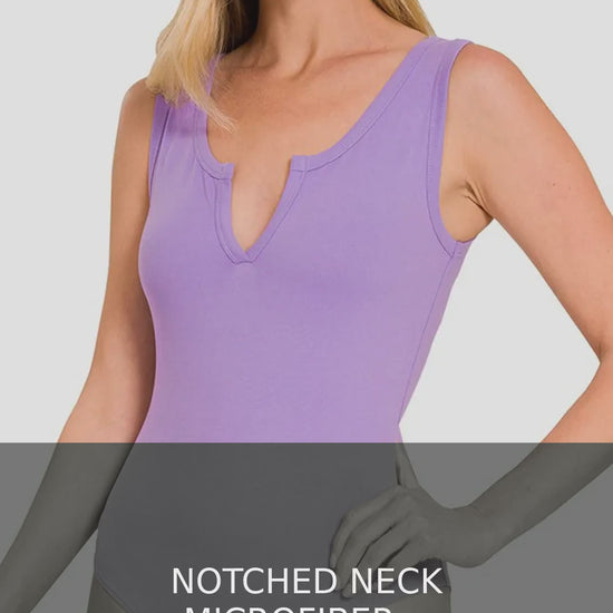 Notched Neck Microfiber Sleeveless Bodysuit – video